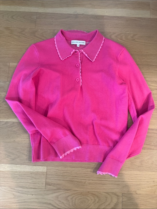 English Factory Sweaters - English Factory Pink Scalloped Collar Button Pullover